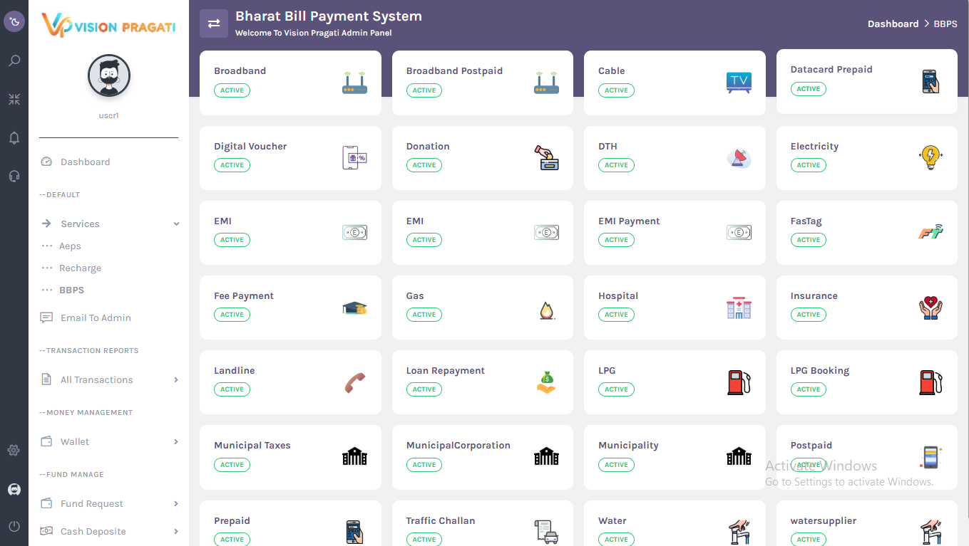 User Dashboard BBPS